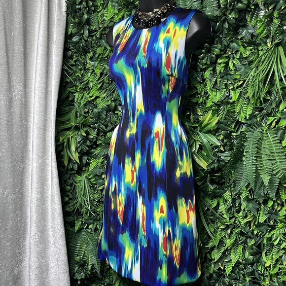 Calvin Klein Dresses & Skirts - CALVIN KLEIN Dress Women 6 Black Blue Fit Flare Sheath Multi Color Cocktail 2809